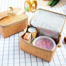 캠핑용냉동고 온냉장고 전기아이스박스 차량용 냉동고 휴대용 wicker 등나무 야외 피크닉 가방 방수 식기 절연 열 냉각기 음식 컨테이너 바구니 캠핑 피크닉, 카키색 옷감, 다른