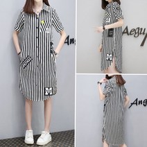 체크 셔츠원피스 오버핏 빅사이즈 여성의류 줄무늬셔츠 반팔 하프다 상의 와이드 루즈핏 슬림핏 이너티셔츠 2489917305