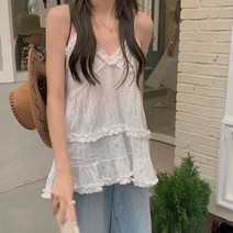 디작소 여성 여름 네그 프릴 나시 블라우스 셔츠