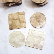 [모이코] 자개 코스터 컵받침 골드 화이트 조개 인테리어 소품, 골드원형