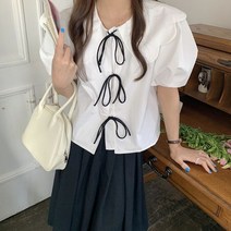 무드무드 피니아 레이스업 매듭 블라우스