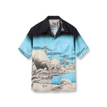 선서프 x HIROSHIGE BLUE Aloha SHIRT 남성 셔츠 하와이안 특이한 독특한 패션 데일리 캐쥬얼