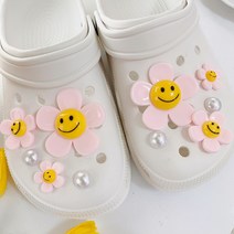 [무배+특가] 10P 고급 핑크스마일꽃 악세서리 신발 슬리퍼 실내화 악세서리 모음 고무파츠