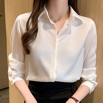 [오버나인] 여성 히든 버튼 새틴 블라우스 셔츠