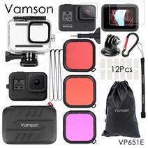 VAMSON FOR GOPRO HERO 8 블랙 액세서리 키트 슈퍼 세트 방수 하우징 케이스 삼각대 마운트 모노 포드 GO PRO HERO 8 VS12, VP651E