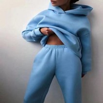 드라이슈트 웻슈트 여성용 운동복 따뜻한 후드 오버사이즈 단색 캐주얼 긴 바지 가을 겨울, 16.Blue - XL