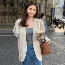 반팔 퍼프소매 원버튼 자켓 헴즈벌룬JK