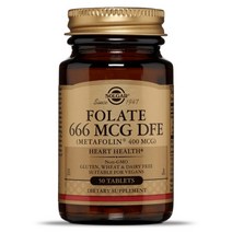 솔가 Solgar 엽산 666mcg DFE 타블렛 글루텐 프리 비건, 50개입 × 1개