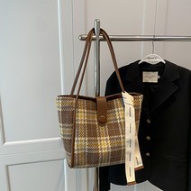 SHANHANG 여성용 모던 쇼퍼 숄더백 + 구성품 랜덤 발송, 모크 체크