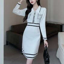 넷투넷코리아 여성 카라넥 니트 미니 원피스 캐주얼 배색 하객룩