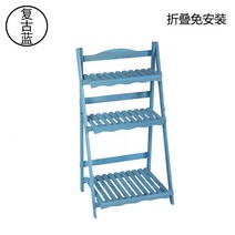 모듈선반키트 택배 스탠드식 실목 계단 다층 화분대 실내 베란다 접난 스킨답서스 다육 조합 화분받침대, T08-3층 빈티지블루