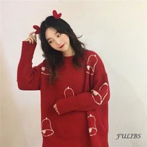FULIBS인플루언서 새해 스웨터 가을 겨울 여성 트렌드 ins 루즈한 나른함에 도톰한 레드 니트