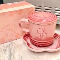 르 쿠르제 헬로키티 콜라보 330ML 카푸치노 머그컵 세트, 한 세트(컵+뚜껑)