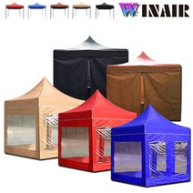 WINAIR 리뷰이벤트 국내 당일발송 프리미엄 끈타입 접이식 천막 지붕+프레임+바람막이(일반/투명) 행사용 캠핑용 방수 그늘막텐트, C세트(지붕+프레임+투명4면), 3mx6m, 브라운