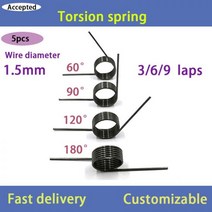 용수철스프링 65Mn 비틀림 스프링 와이어 직경 1.5mm 각도 60 도 90 120/180 V형 (5 개)326327, 1.5mm(60 degrees), 20mm(5pcs), 9mm(6 laps )