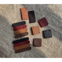 가죽 부자재 라벨, 사각/슈렁큰 가죽라벨 1개, 브라운