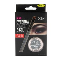 DEALPLUSDEAL S.he 아이브로우 파우더 및 젤 24시간 오래 지속되는 얼룩 방지 아이 브로우 메이크업 블랙 820022, Black