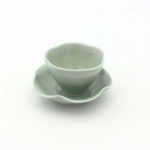 [네모잡화] 달소금 도자기 유광 꽃잎 찻잔세트 라이트그린