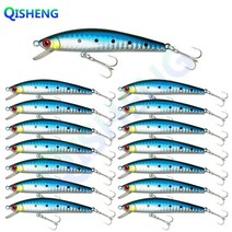[QISHENG] 플로팅 미노우 하드베이트 배스미노우 루어낚시 쏘가리 서스펜딩 15개입/세트, 블랙 블루 검은 점, BJ-6.9g