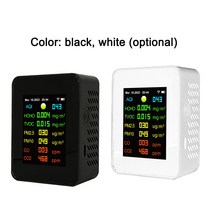 공기질측정기 다기능 공기질 감지기 PM2.5 PM10 HCHO TVOC CO CO2 포름알데히드 모니터 LCD 디스플레이 가정용 테스터 7 in 1, 01 WHITE