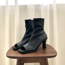 국내제작 토오픈 스판 미들 스퀘어토 앵클 부츠힐(7cM)