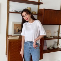 여자 봄 여름 베이직 무지 라운드 루즈핏 반팔 티셔츠
