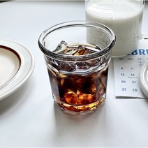 플리츠 플랫화이트 내열유리컵 냉커피잔 미니 아인슈페너잔 카페용 물컵, 180ml