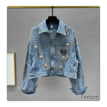 티피/Teepie 리벳 데님 재킷 여성 가을 새로운 느슨한 지퍼 탑