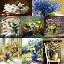 (국내배송/당일출발) 모모픽스페인팅 봄의 야생화 양귀비 데이지 들꽃 안개꽃 40x50cm DIY명화그리기 따라그리기, I29 파란 패랭이꽃