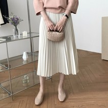 럭키제이 여성용 스윗 플리츠 롱 스커트