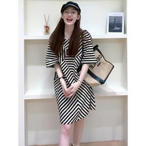 바이스타 여성 여름 캐주얼 패션 심플 A라인 루즈핏 스트라이프 원피스