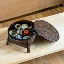 대나무 전통 찻상 소반 티타임 테이블 다과상 손님, 외경 24 x 높이 14cm 옐로우