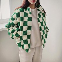 8768 (국내산) 후리스 체크 집업 점퍼 양털 체스 뽀글이 여성 패딩 가을 겨울