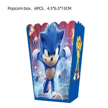 New Cartoon Sonic Party Supplies Boys Birthday Disposable Tableware Set Paper Plate Cup Napkins Baby, 07 Popcorn box 6pcs