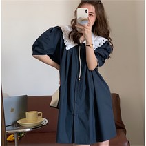 레이스 카라 셔츠 단추 퍼프 여름 드레스 팔뚝커버 루즈핏 편한