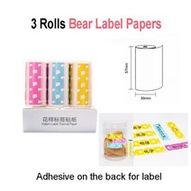 증명사진인쇄 포켓포토인화지 PeriPage PAPERANG Phomemo Poooli 포토 프린터용 감열지 라벨 용지 스티커 3 롤 112414, 곰 라벨 용지 3
