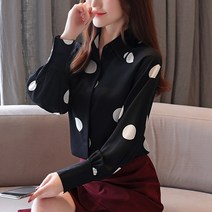 넷투넷코리아 여성 루즈핏 도트 빈티지 쉬폰 블라우스 캐주얼 셔츠
