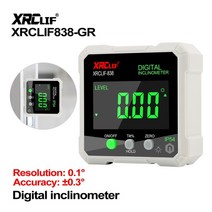 RZ 디지털 레벨 각도 게이지 360 ° 미니 측정 경사계 마그네틱베이스 전자 범용 베벨 각도기, CHINA, XRCLIF-838-GR