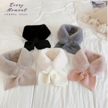 Everymoment 여성 밍크퍼 넥워머 겨울 목도리 니트리본 머플러 Handmade