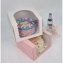 물결 쉬폰케이크 상자 아이보리색상 1호 21x21x15cm 미니사이즈 받침포함가 한정판매, 핑크-16x16x15cm 미니, 1개