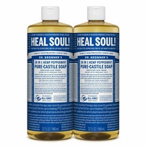 닥터브로너스 겟잇뷰티바디워시 Pure Castile Liquid Soap 페퍼민트 18-in-1 비건 농축 액상비누 946ml 2개