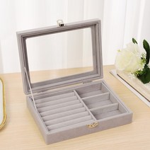 주얼리 보관함 케이스 Velvet Gray Carrying Case with Glass Cover Jewelry Ring Display Box Tray Holder Storage