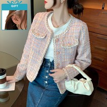 여성 봄 여름 트위드자켓 라운드넥 캐주얼 오피스룩 숏자켓 + 경품 증정 (귀걸이)