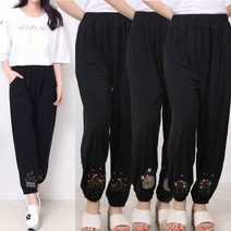여름 냉감 자수 바지 / 봄 가을 간절기 자수 바지 / 겨울 기모 자수 바지 / 항아리 바지 엄마 편한 고무줄 밴딩 바지 할머니 바지 프리 사이즈 바지 꽃 플라워 자수 바지