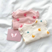 톰앤토미 강아지 고양이 옷 부드러운 원단 귀여운 토끼 프릴 민소매 티셔츠 핑크 화이트