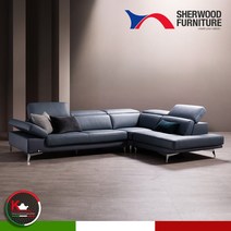 [쉐우드가구]두치오 6인용 카우치 코너형 이태리 천연면피 통가죽 기능성 소파, 터키블루 일반코너 우형