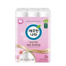 깨끗한나라 허브가든 벚꽃 프리미엄 3겹 28m 30롤 화장지