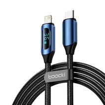 TOOCKI 알루미늄 합금 LED 디스플레이 C TO 라이트닝 36w아이폰용 고속충전케이블 불루 2m, 1개