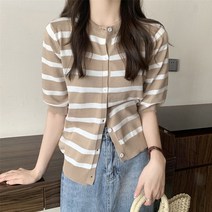 스타일아유 여성 여름 단가라 스트라이프 줄무늬 반팔 니트 가디건 여성 여름 가디건 마린룩