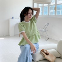 겟잇미 게라리 배색 봄 여성 퍼프 블라우스